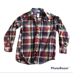 Plaid button down 100% Cotton red/white/blue/yellow size 8